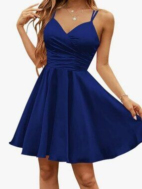 Dancing Queen Blue Ruched Wrap Cocktail Dress Size S
